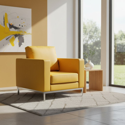 Sillón amarillo moderno para sala de estar, silla de relax de cuero sintético de una plaza.