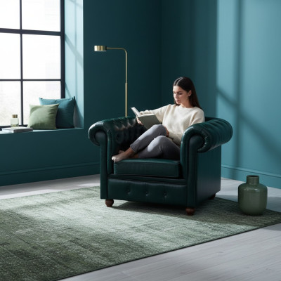 Sillón Chesterfield verde oscuro para sala de estar, sala de estar, televisión, para una sola persona.
