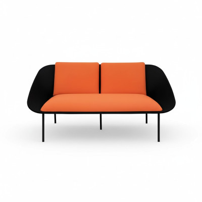 Negro-naranja sofá de dos plazas para estudio, acolchado, moderno, de tela.