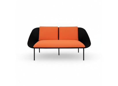 Negro-naranja sofá de dos plazas para estudio, acolchado, moderno, de tela.