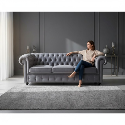 Chesterfield sofá de lujo de tres plazas en gris - Sofá de diseñador para sala de estar.