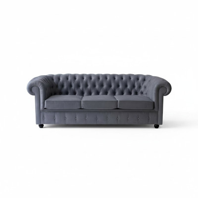 Chesterfield sofá de lujo de tres plazas en gris - Sofá de diseñador para sala de estar.