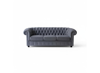 Chesterfield sofá de lujo de tres plazas en gris - Sofá de diseñador para sala de estar.