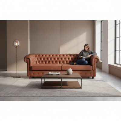 Sofá Chesterfield marrón de tres plazas, sofás modernos de salón 3 plazas.