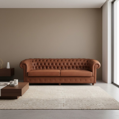 Sofá Chesterfield marrón de tres plazas, sofás modernos de salón 3 plazas.