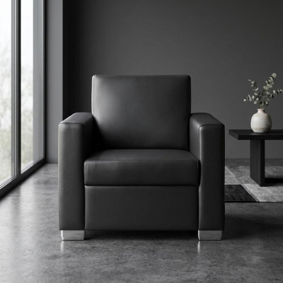 Sillón de cuero negro, tapizado por diseñador, de una plaza, para sala de estar, asiento de relax.