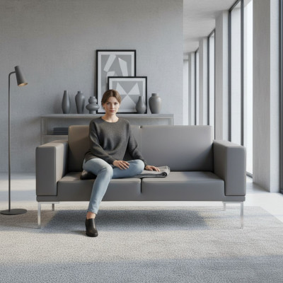 Estilo de oficina gris Sofá de diseñador de 2 plazas de cuero artificial Couches 2er.