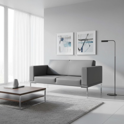 Estilo de oficina gris Sofá de diseñador de 2 plazas de cuero artificial Couches 2er.