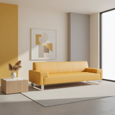 Sofá amarillo de 2 plazas, tapizado, sofá de salón de dos plazas, elegante de 2 plazas.
