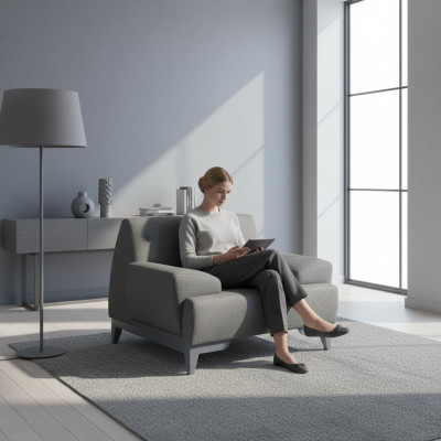 Sillón gris de diseñador moderno para la sala de estar, de un solo asiento, sillón de relax acolchado.