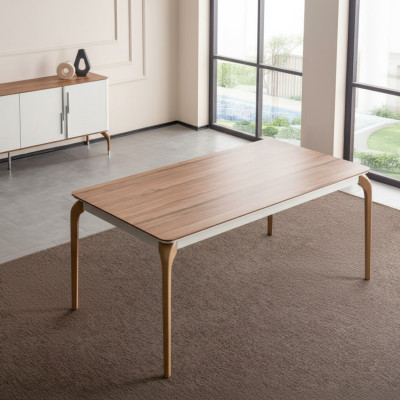 Mesa de comedor de lujo, mesa de comedor, esquina de comedor, mesa de comedor moderna de madera marrón.