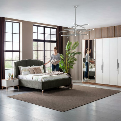Cama gris Cama doble moderna Marco de cama de lujo de diseño de madera nuevo