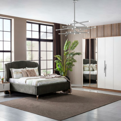 Cama gris Cama doble moderna Marco de cama de lujo de diseño de madera nuevo