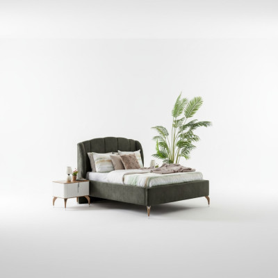Cama gris Cama doble moderna Marco de cama de lujo de diseño de madera nuevo