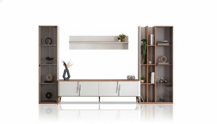 Pared de sala de estar con soporte para TV, estantería de diseño de lujo, conjunto de 4 piezas, muebles modernos nuevos.