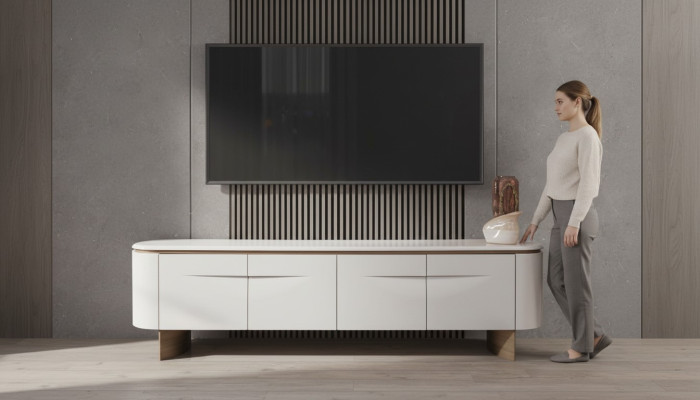Soporte de TV elegante RTV Lowboard Mueble de pared Aparador Blanco Madera Diseño moderno