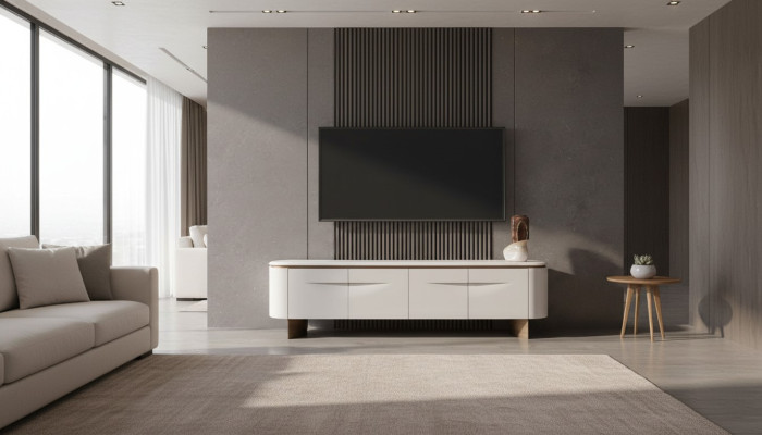 Soporte de TV elegante RTV Lowboard Mueble de pared Aparador Blanco Madera Diseño moderno