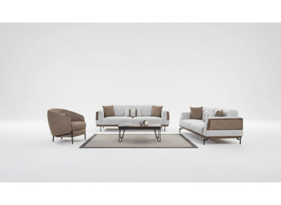 Conjunto de sofás de color gris marrón 3+3+1 plazas + mesa de centro de lujo