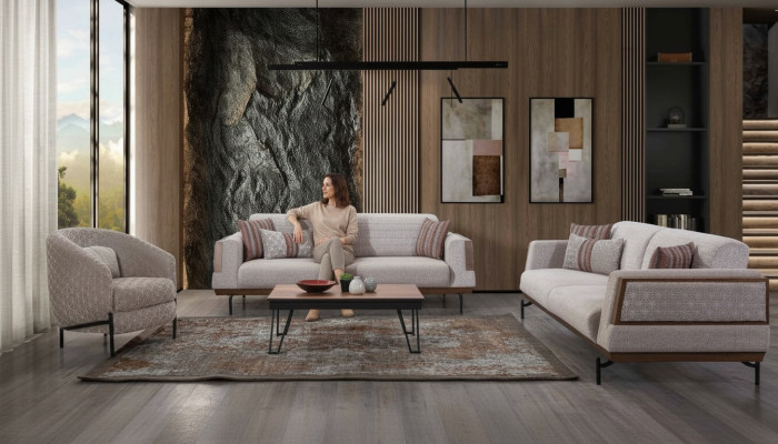 Conjunto de sofás color gris topo 3+3+1 plazas con mesa de centro Sofás modernos para la sala de estar.