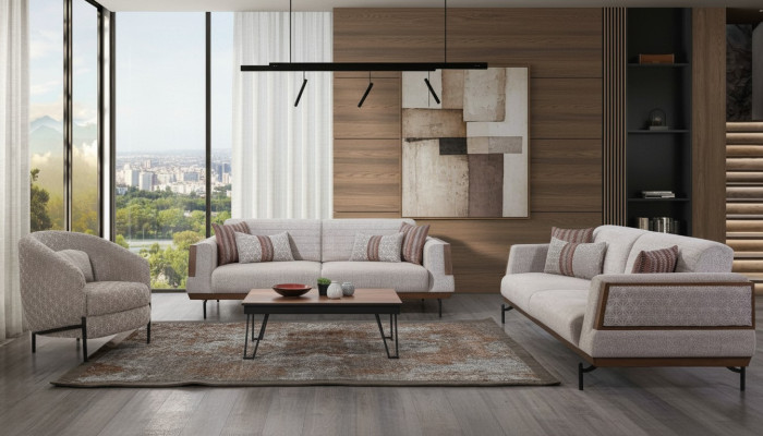 Conjunto de sofás color gris topo 3+3+1 plazas con mesa de centro Sofás modernos para la sala de estar.