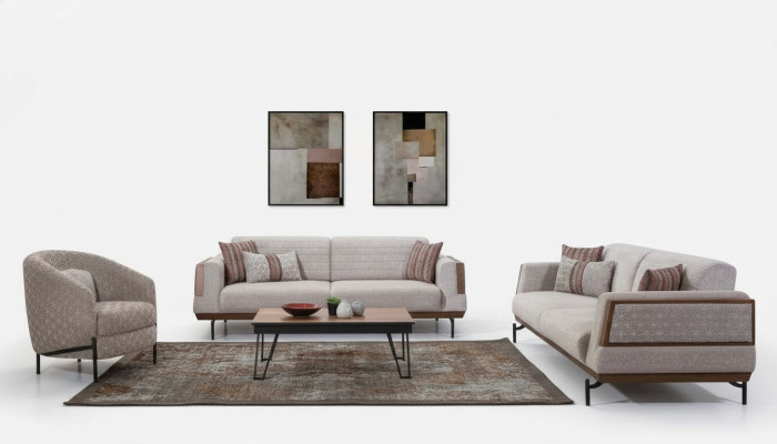 Conjunto de sofás color gris topo 3+3+1 plazas con mesa de centro Sofás modernos para la sala de estar.