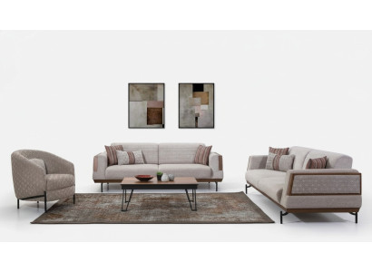 Conjunto de sofás color gris topo 3+3+1 plazas con mesa de centro Sofás modernos para la sala de estar.