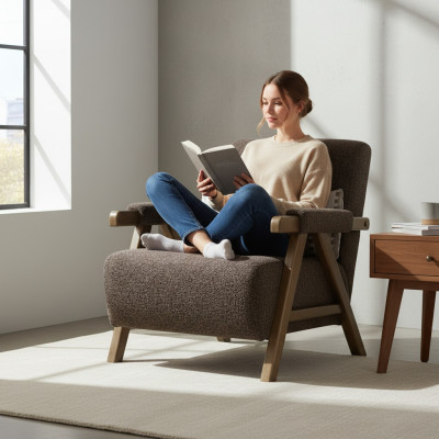 Sillón marrón diseñado, individual para sala de estar, silla de lujo de una plaza, nueva.