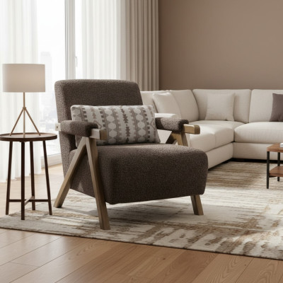 Sillón marrón diseñado, individual para sala de estar, silla de lujo de una plaza, nueva.