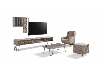 Soporte para TV estante de pared para TV mesa de centro beige metálica moderna conjunto de sala de estar de 3 piezas.