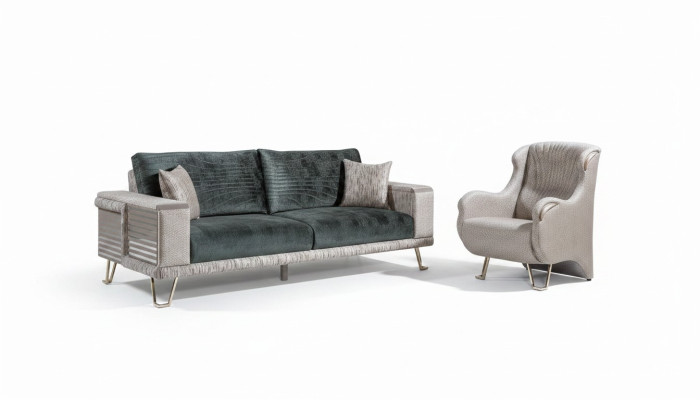 Conjunto de sofás de 3+1 plazas + mesa de centro moderna de tela completa beige.
