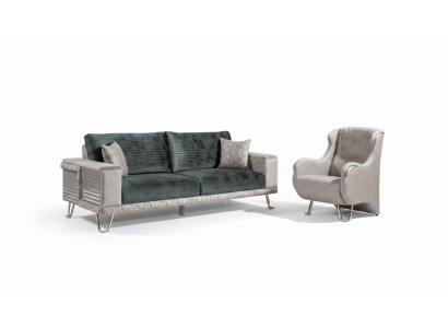 Conjunto de sofás de 3+1 plazas + mesa de centro moderna de tela completa beige.