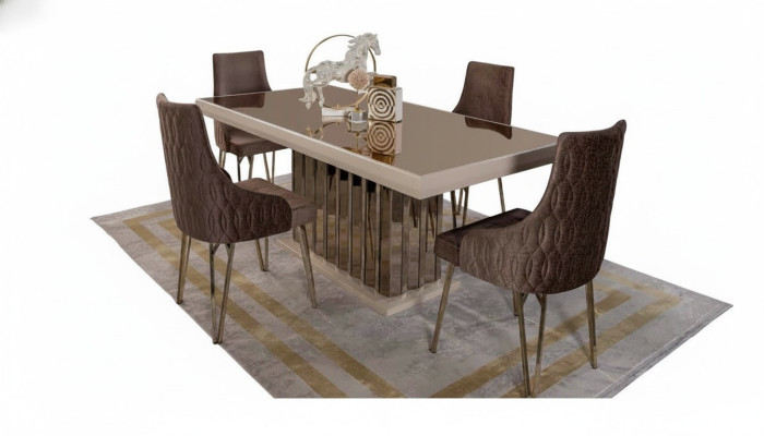 Juego de comedor de lujo Mesa de comedor 4 sillas Silla de metal Textil Conjunto de comedor