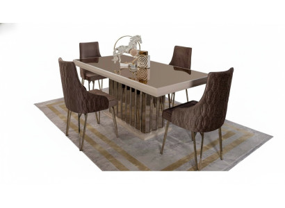 Juego de comedor de lujo Mesa de comedor 4 sillas Silla de metal Textil Conjunto de comedor
