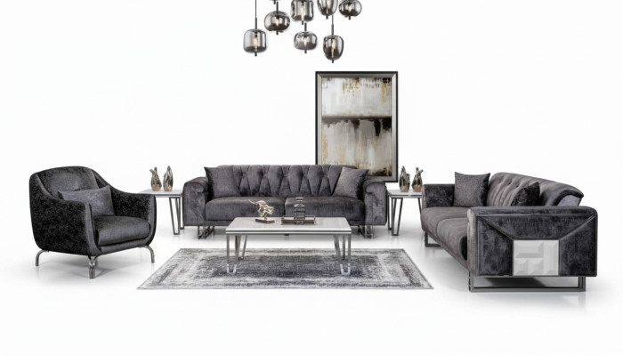 Conjunto de sofás con 3+3+1 asientos Mesa de centro Mesa auxiliar Moderno Negro Completamente nuevo