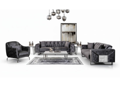 Conjunto de sofás con 3+3+1 asientos Mesa de centro Mesa auxiliar Moderno Negro Completamente nuevo