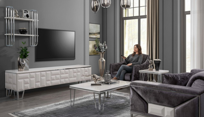 Mueble de pared para televisión de madera estilo moderno estante de sala de estar para TV.