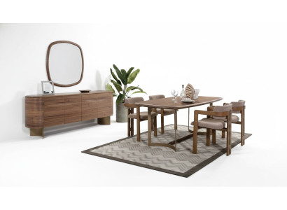 Mesa de comedor Juego de comedor 4 sillas Cómoda Espejo Moderno Conjunto Marrón Grupo de comedor