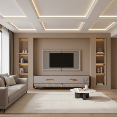 Mueble de salón de pared de madera estilo moderno estantería armario RTV con marco de TV
