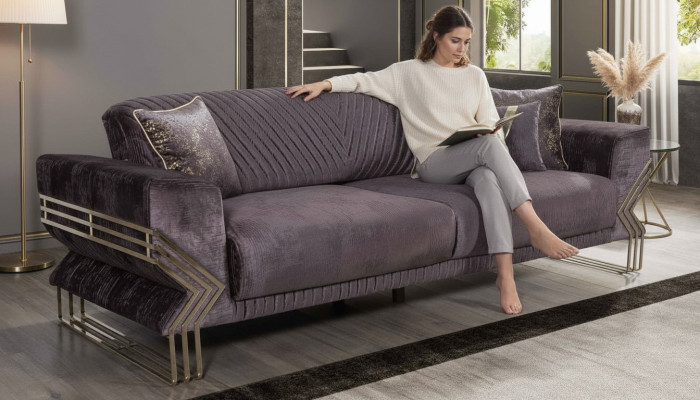 Moderno sofá morado de tres plazas diseñador sofá de cojín sala de estar 3 plazas.