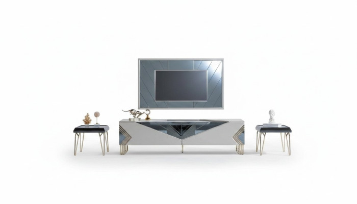 Moderna conjunto de pared blanca, aparador TV de diseñador, marco de TV de lujo.