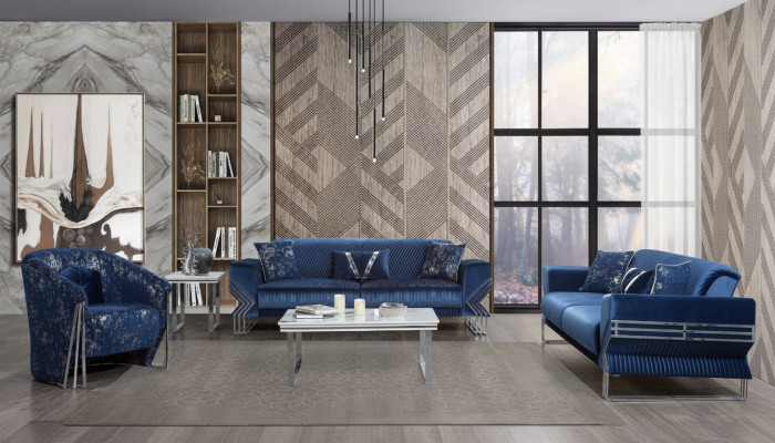 Sala de estar Juego de sofás azules Diseñador sofá de tres plazas Sillón Mesa de centro