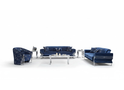 Sala de estar Juego de sofás azules Diseñador sofá de tres plazas Sillón Mesa de centro