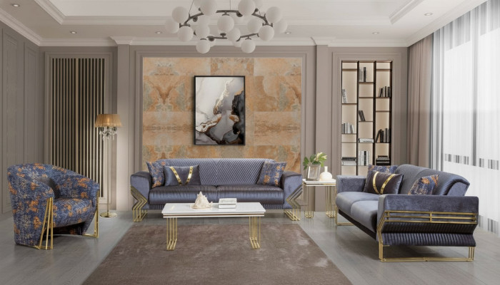 Salón azul claro conjunto de diseñador de 3 plazas Sillón de lujo Mesa de centro