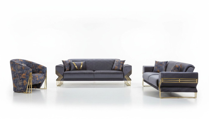 Salón azul claro conjunto de diseñador de 3 plazas Sillón de lujo Mesa de centro