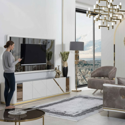 Moderno mueble de sala de estar diseñador de soporte de TV lujoso marco de TV de 2 piezas.