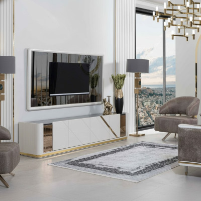 Moderno mueble de sala de estar diseñador de soporte de TV lujoso marco de TV de 2 piezas.