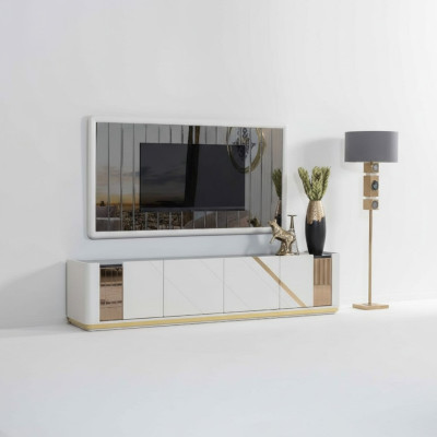 Moderno mueble de sala de estar diseñador de soporte de TV lujoso marco de TV de 2 piezas.