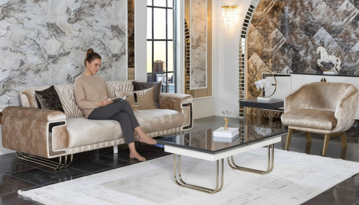 Sala de estar Conjunto de sofás modernos Sofá de tres plazas Sillón acolchado Mesa de centro