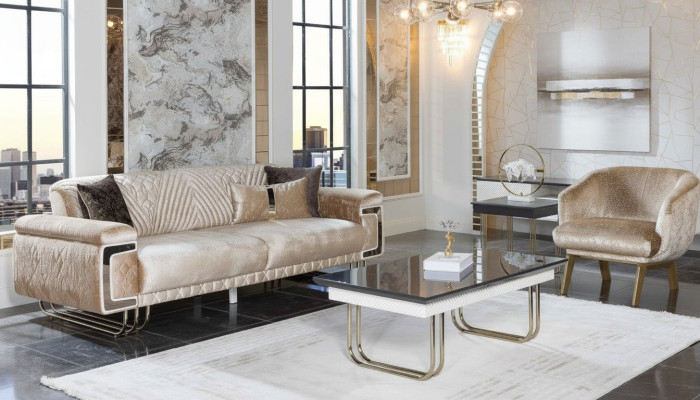 Sala de estar Conjunto de sofás modernos Sofá de tres plazas Sillón acolchado Mesa de centro