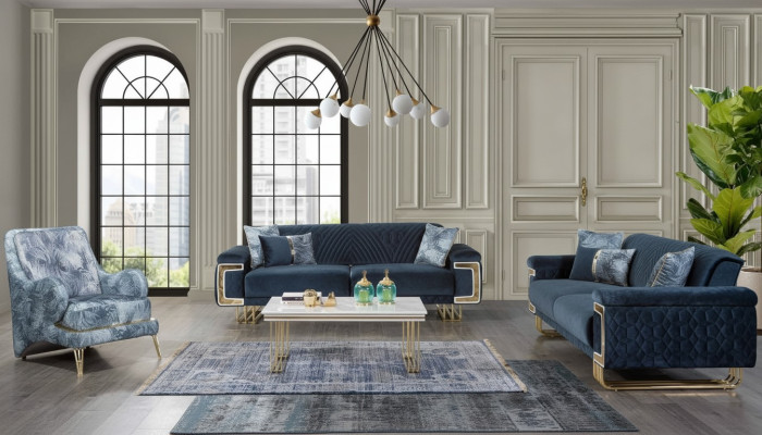 Conjunto de muebles modernos de acero inoxidable, sofá, mesa de centro, sillón, muebles tapizados, juego de 4 piezas.